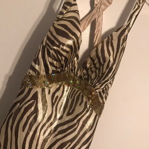 Zebra print plunge top low back cross cross gown